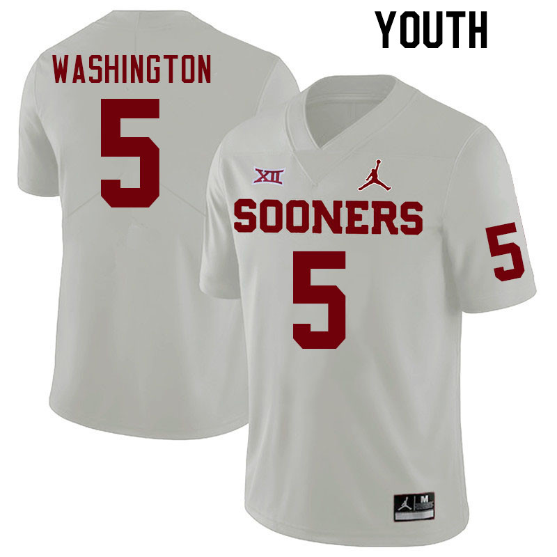 Youth #5 Woodi Washington Oklahoma Sooners College Football Jerseys Stitched-White - Click Image to Close